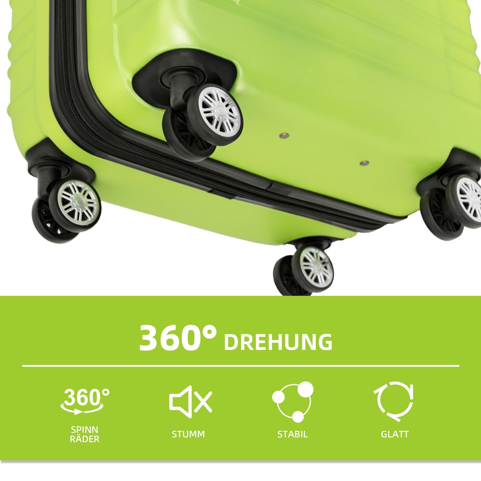 BEIBYE Hartschalen Koffer Trolley Rollkoffer Reisekoffer Zwillingsrollen Kofferset (Grün, Set)