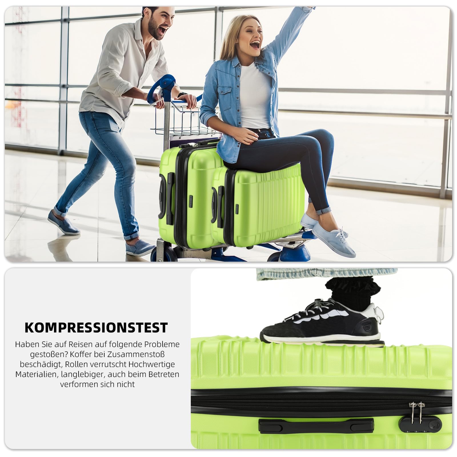 BEIBYE Hartschalen Koffer Trolley Rollkoffer Reisekoffer Zwillingsrollen Kofferset (Grün, Set)