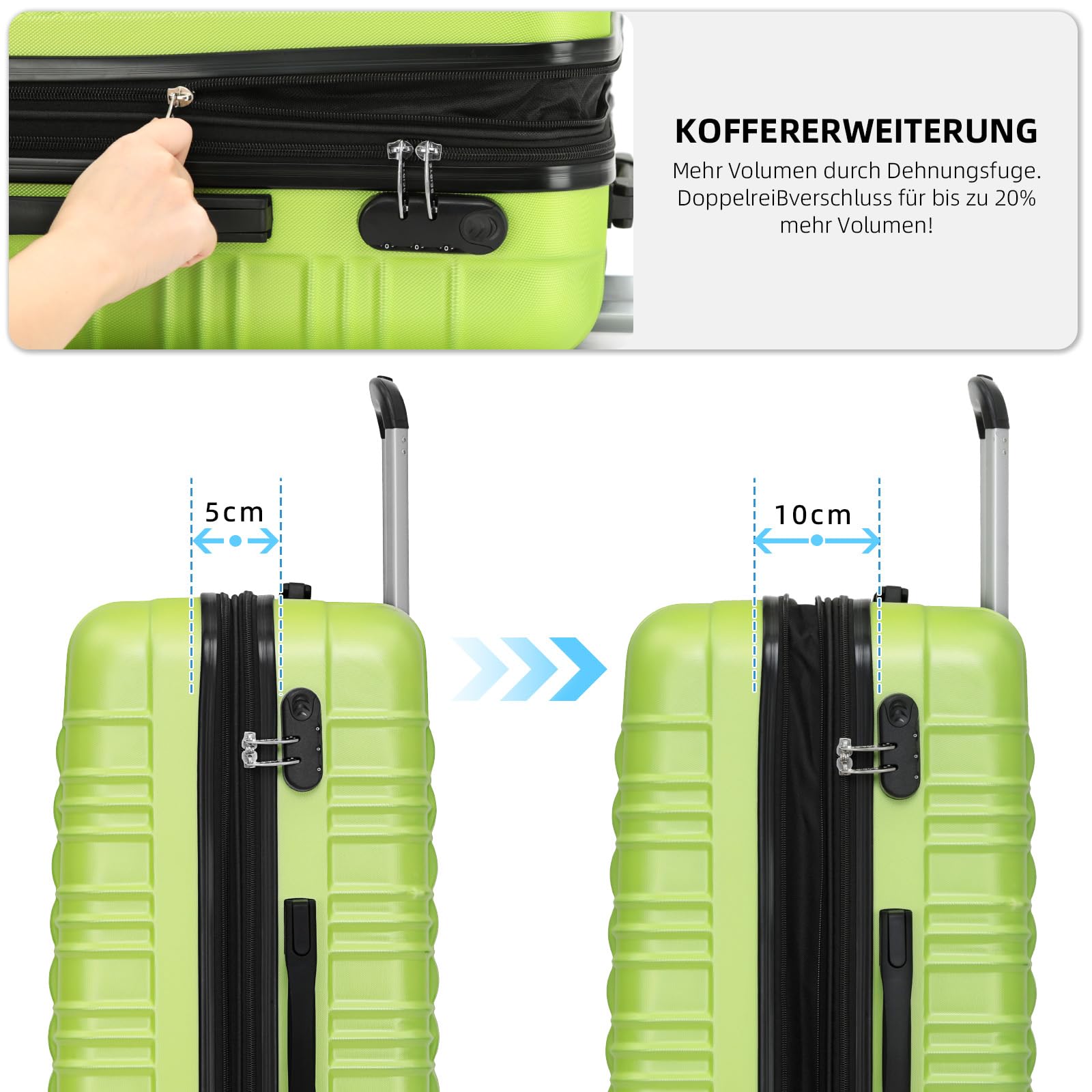 BEIBYE Hartschalen Koffer Trolley Rollkoffer Reisekoffer Zwillingsrollen Kofferset (Grün, Set)