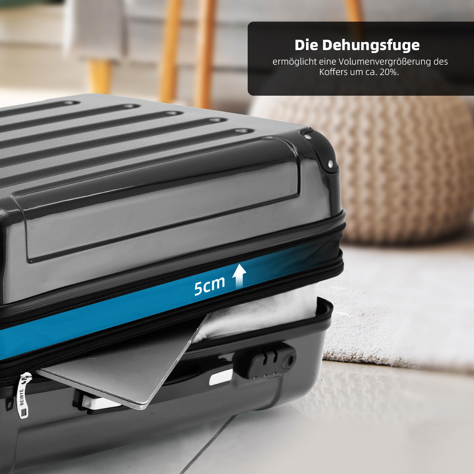 BEIBYE Zwillingsrollen 2048 Hartschale Trolley Koffer Reisekoffer in M-L-XL-Set in 15 Farben (Schwarz, L)