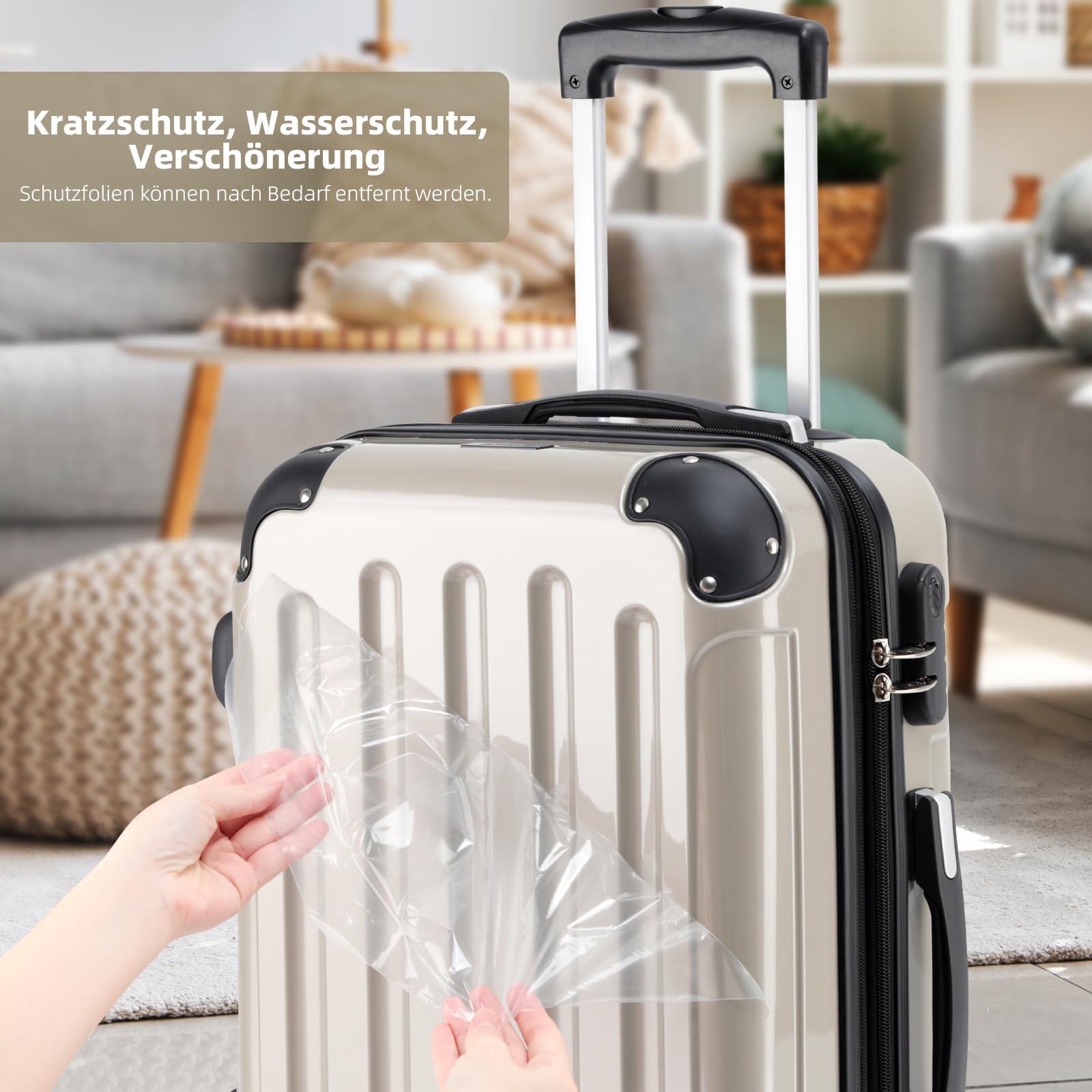 BEIBYE Hartschalen Koffer Trolley Rollkoffer Reisekoffer 4 Zwillingsrollen Polycabonat (Champagner, 76cm -110L)