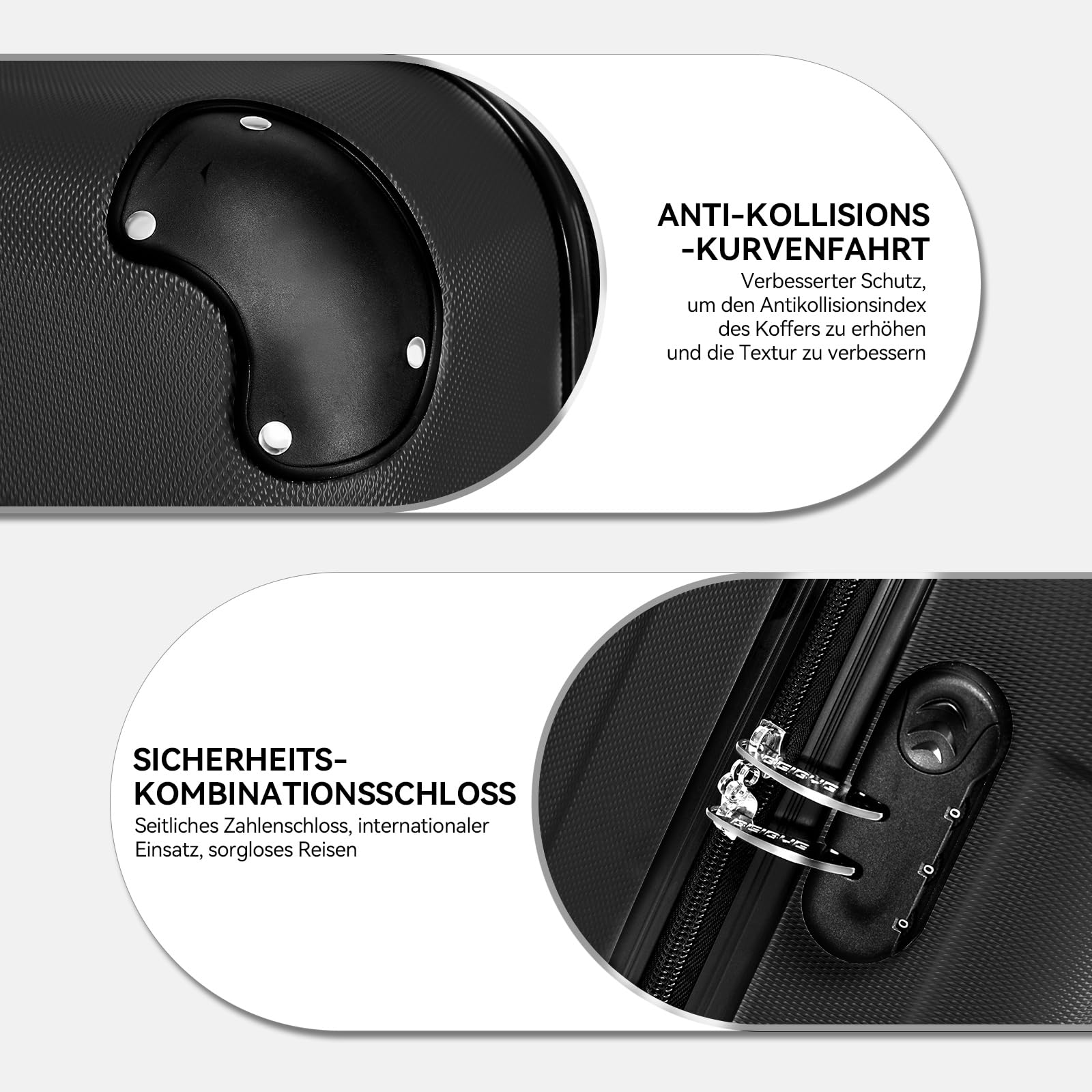 BEIBYE Zwillingsrollen Hardcase Reisekoffer Koffer Trolleys Hartschale in XL-L-M in 14 Farben (Schwarz, Handgepäck (55cm))