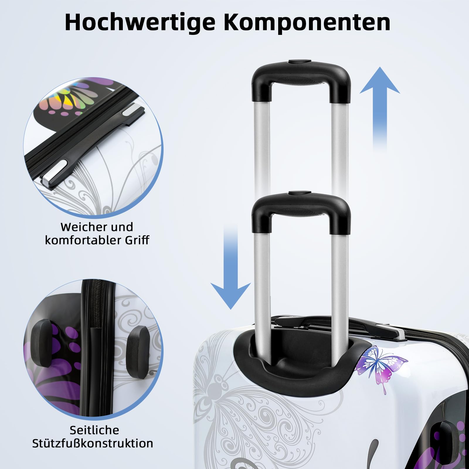 BEIBYE Reisekoffer Hartschalenkoffer Trolley TSA-Schloss Polycarbonat Koffer (Butterfly, L)