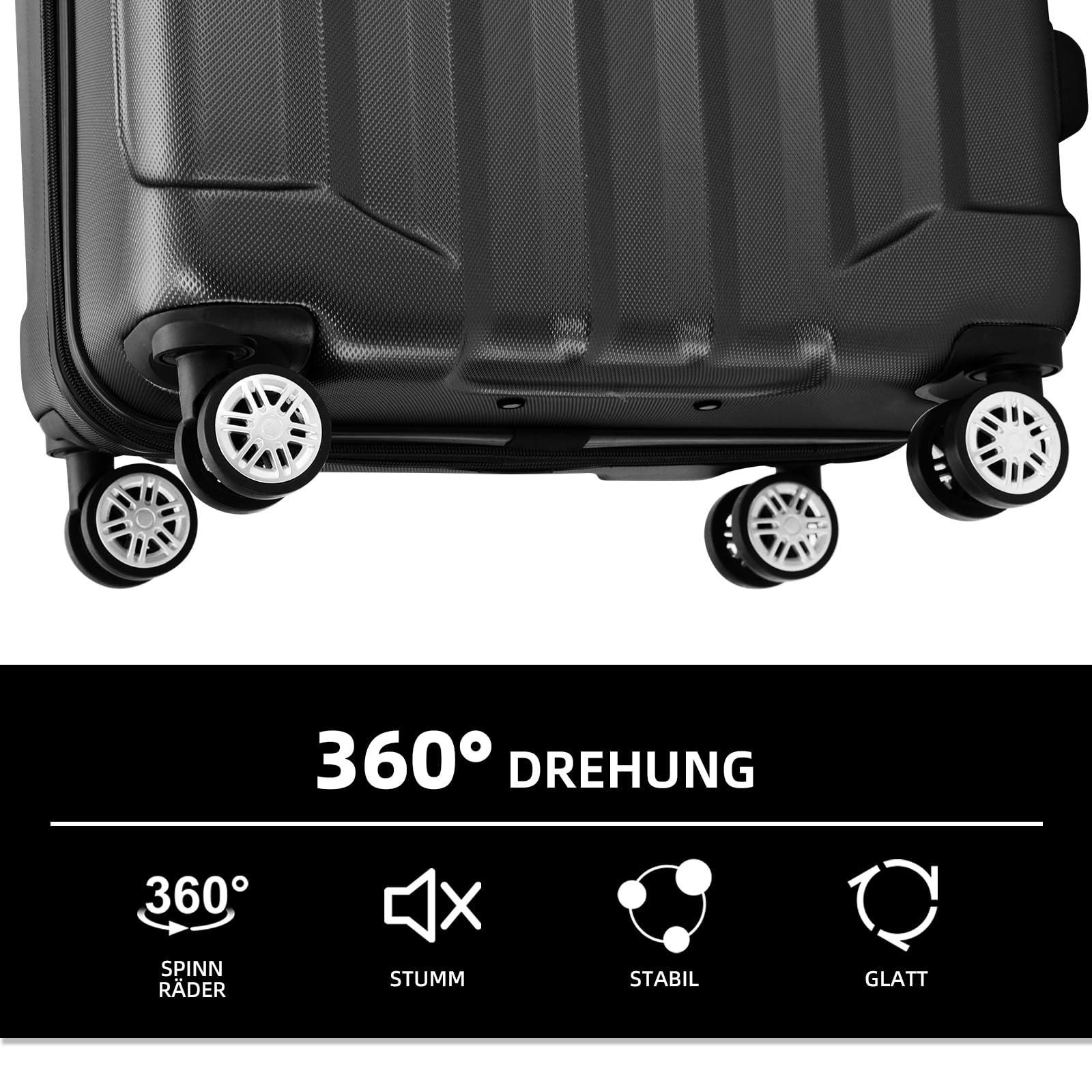 BEIBYE TSA-Schloß 2080 Zwillingsrollen 3 TLG. Reisekofferset Koffer Kofferset Trolley Trolleys Hartschale (Schwarz)