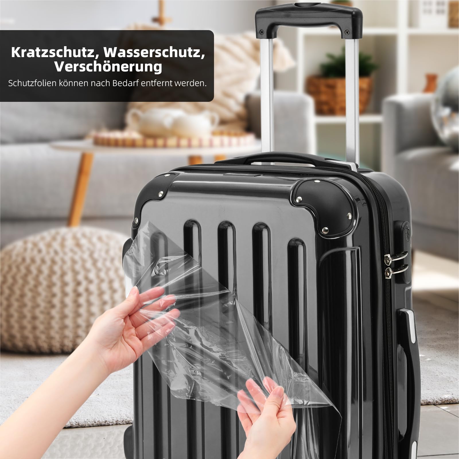 BEIBYE Zwillingsrollen 2048 Hartschale Trolley Koffer Reisekoffer in M-L-XL-Set in 15 Farben (Schwarz, L)