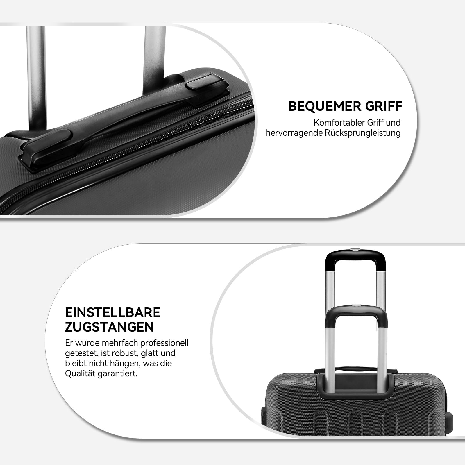 BEIBYE 2045 Zwillingsrollen 3tlg. Reisekoffer Koffer Kofferset Trolleys Hartschale in 20 Farben (Schwarz)