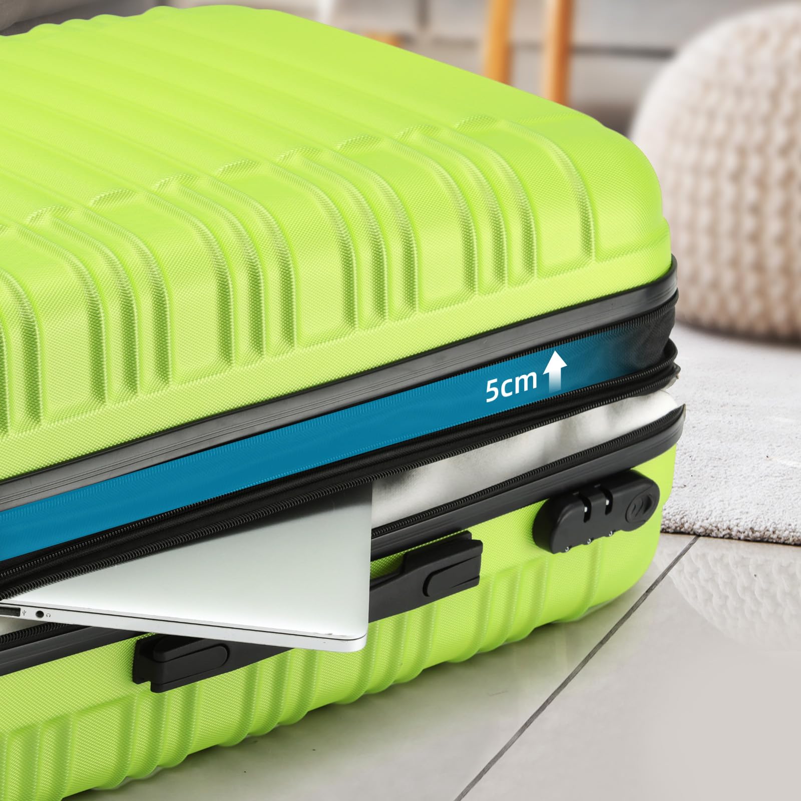 BEIBYE Hartschalen Koffer Trolley Rollkoffer Reisekoffer Zwillingsrollen Kofferset (Grün, Set)