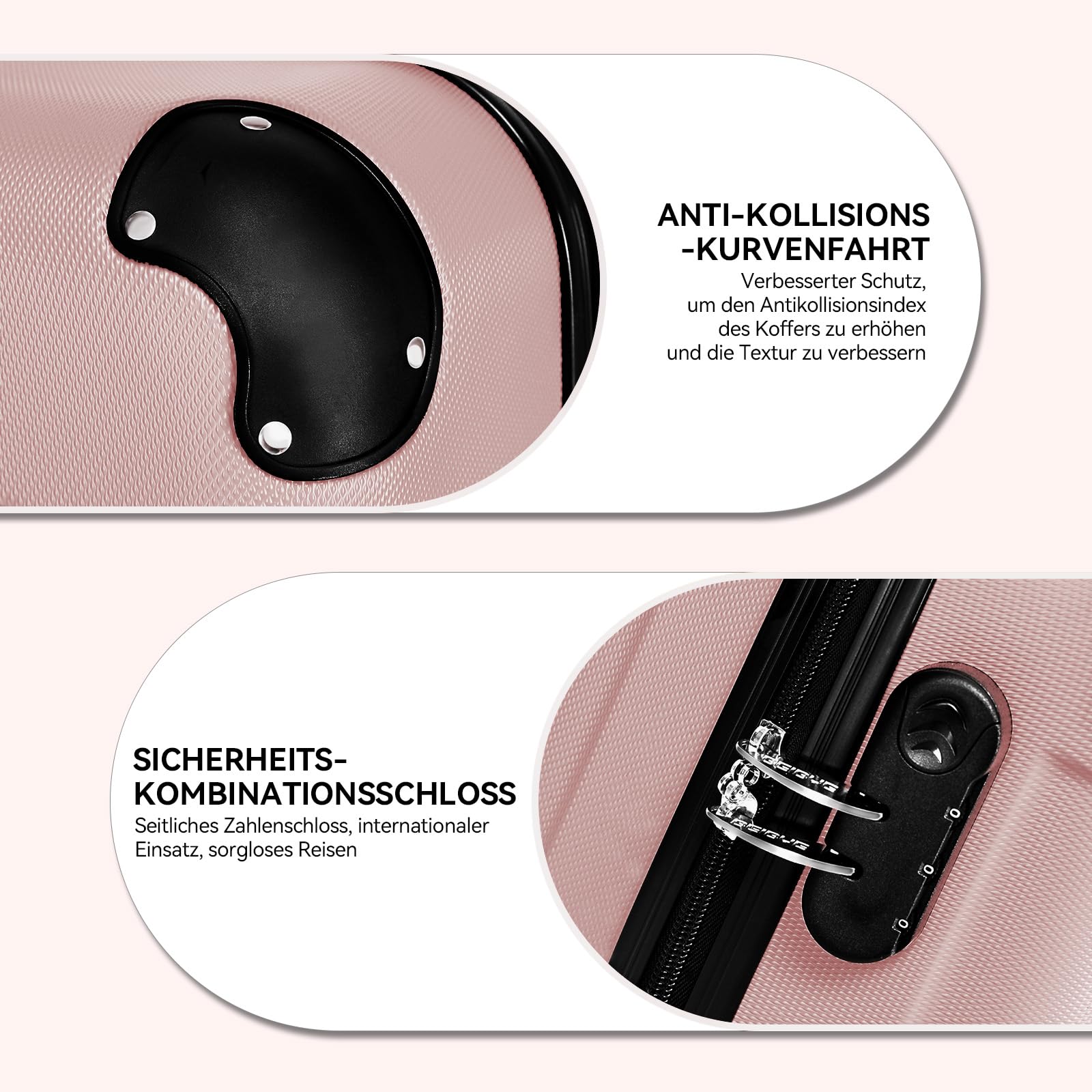BEIBYE- Hartschalenkoffer Koffer Trolley Rollkoffer Reisekoffer Zahlenschloß 4 Zwilings-Rollen (Rosa-Gold, Small-55cm)
