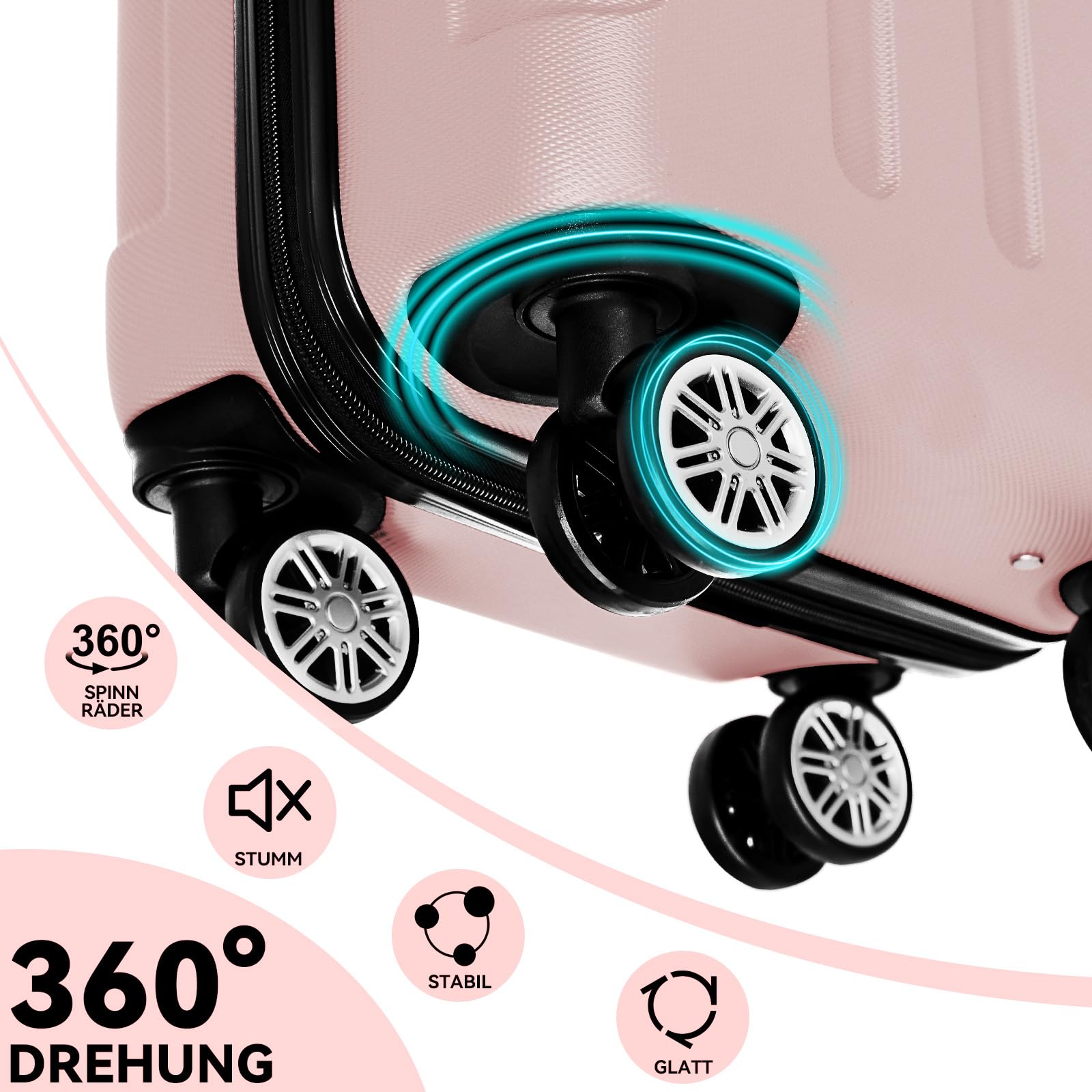 BEIBYE- Hartschalenkoffer Koffer Trolley Rollkoffer Reisekoffer Zahlenschloß 4 Zwilings-Rollen (Rosa-Gold, Small-55cm)