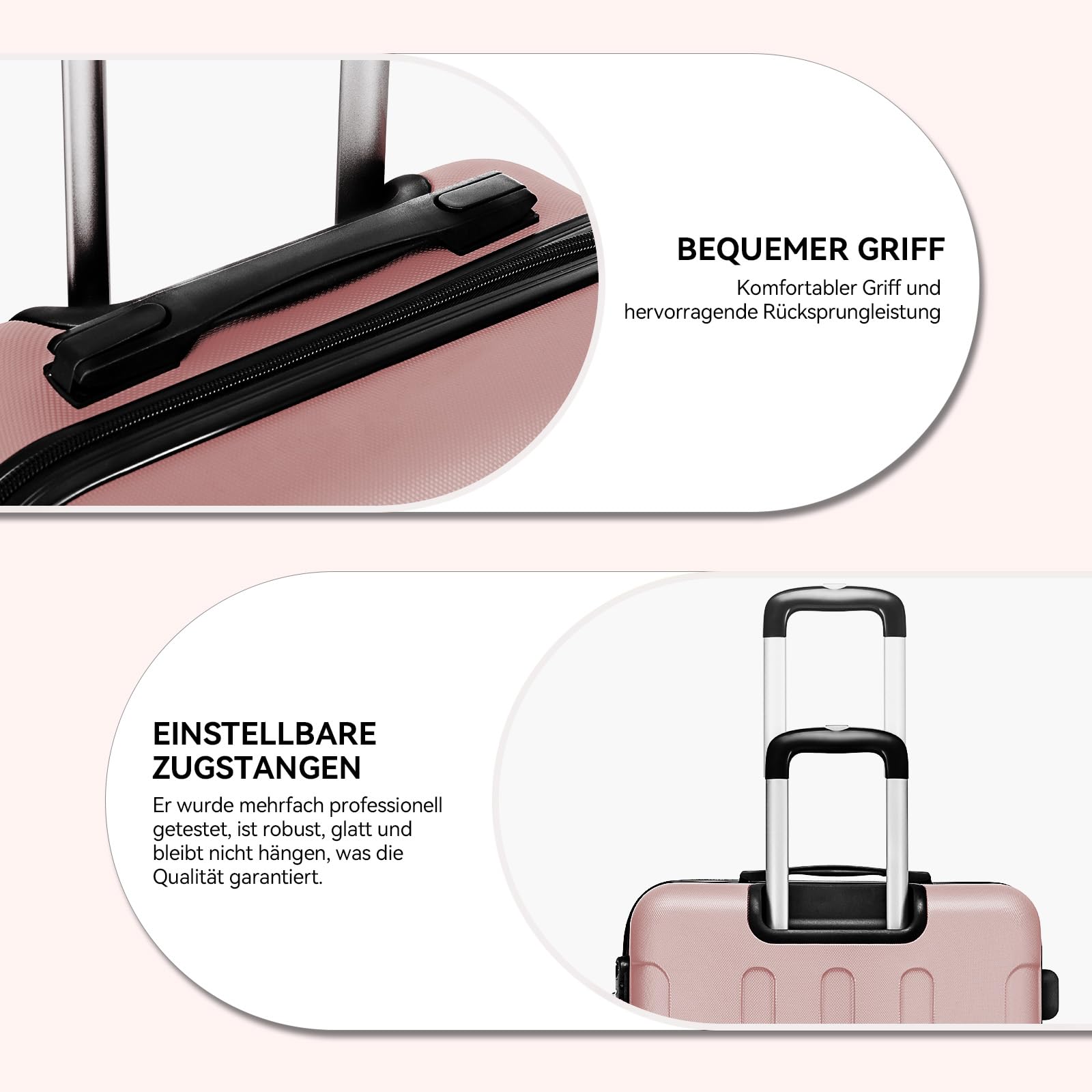 BEIBYE- Hartschalenkoffer Koffer Trolley Rollkoffer Reisekoffer Zahlenschloß 4 Zwilings-Rollen (Rosa-Gold, Small-55cm)