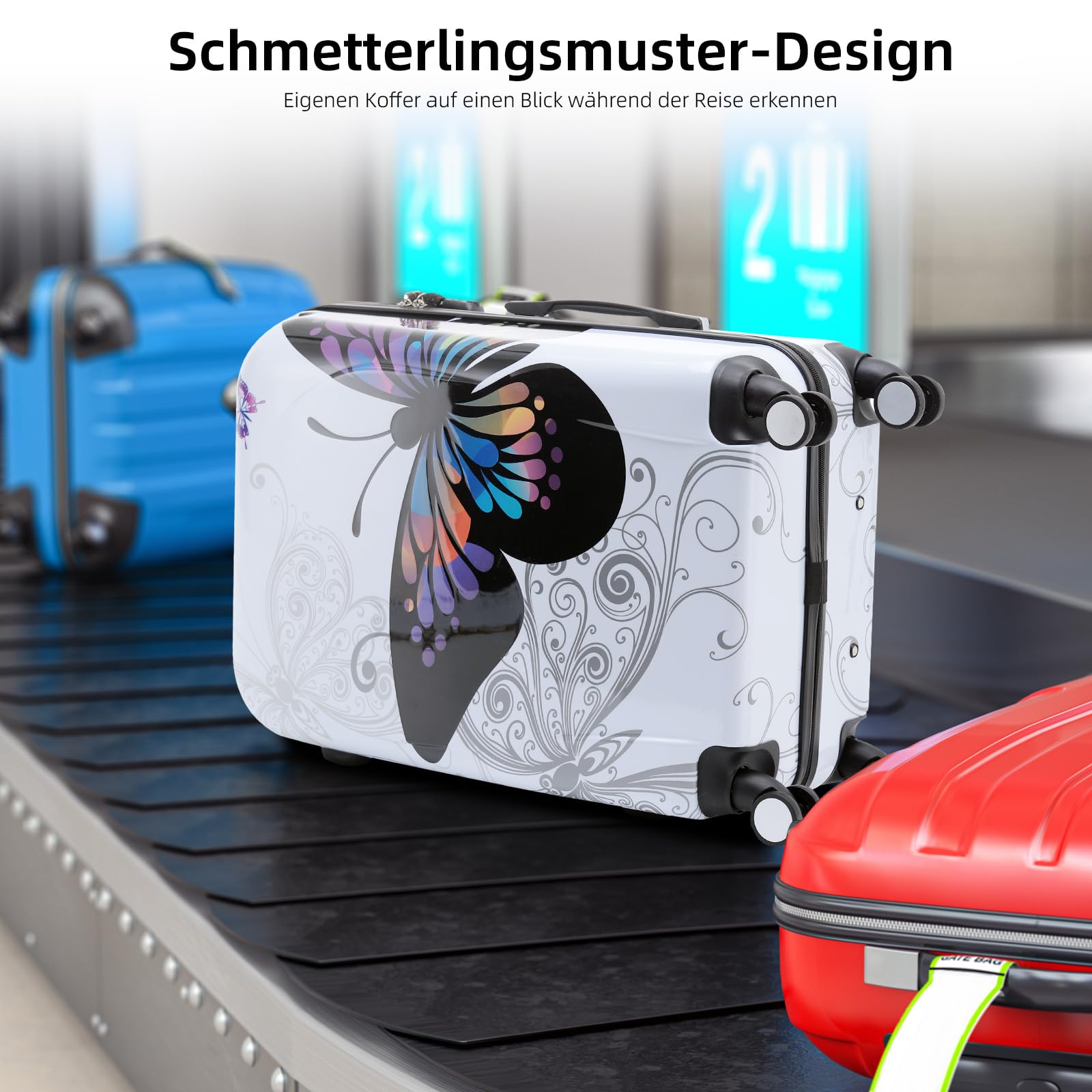 BEIBYE Reisekoffer Hartschalenkoffer Trolley TSA-Schloss Polycarbonat Koffer (Butterfly, L)