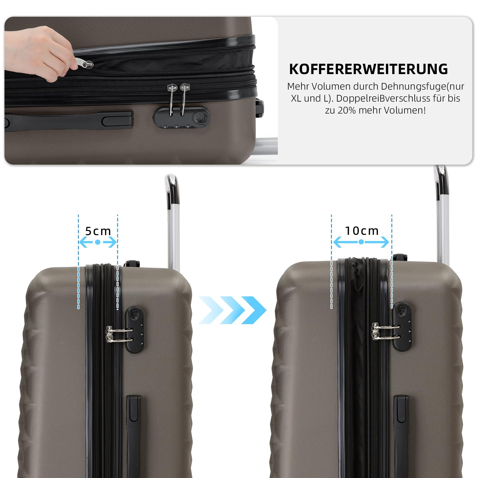 BEIBYE Trolley Koffer Reisekoffer Reisekofferset Gepäckset Kofferset 4 Zwillingsrollen Hartschale (Coffee)