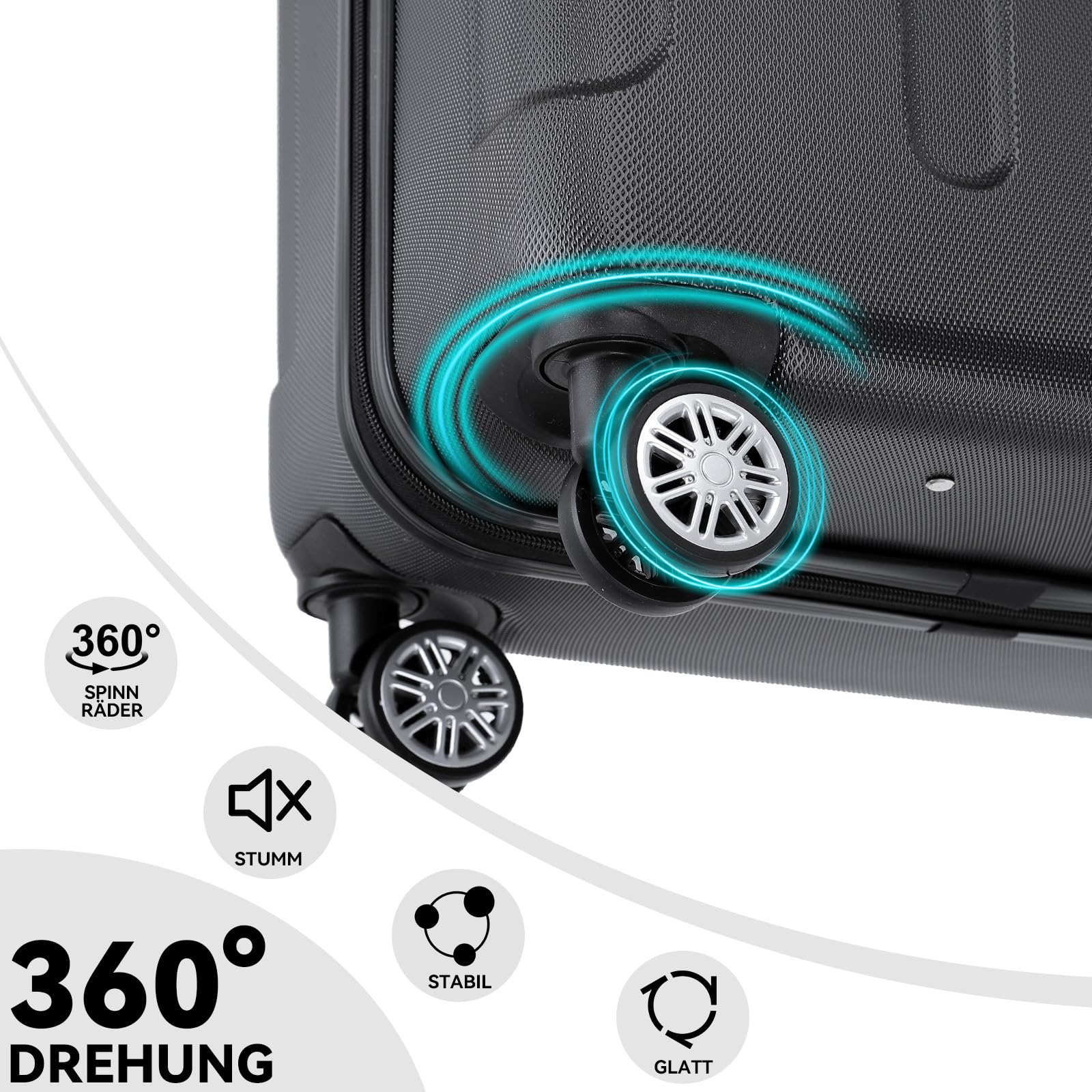 BEIBYE Hartschalen-Koffer Trolley Rollkoffer Reisekoffer Handgepäck 4 Rollen (M-L-XL-Set) (Schwarz, XL)