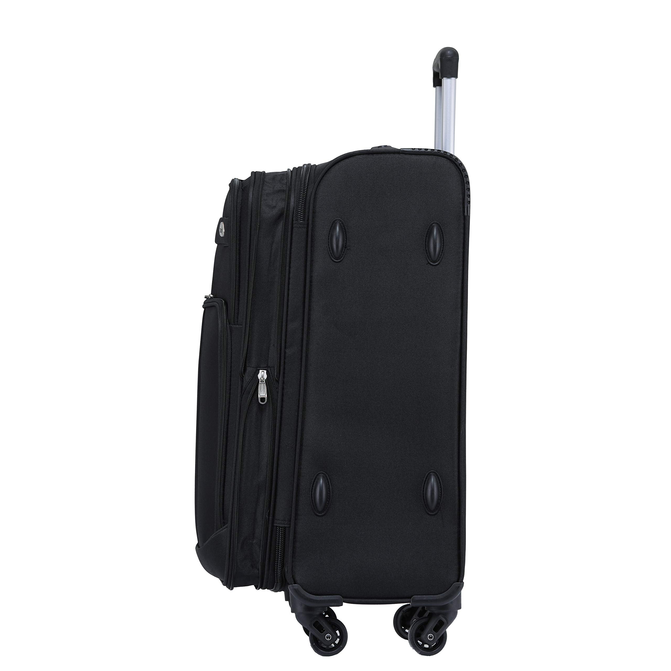 BEIBYE Leichter Stoffkoffer Kofferset Trolley Außentaschen Dehungsfuge mehr Stauraum mit Zahlenschloss (Schwarz, M-Handgepäck-54cm)