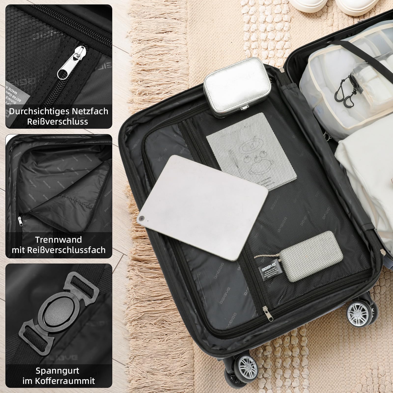 BEIBYE Hartschalen Koffer Trolley Rollkoffer Reisekoffer Zwillingsrollen Kofferset (Grün, Set)