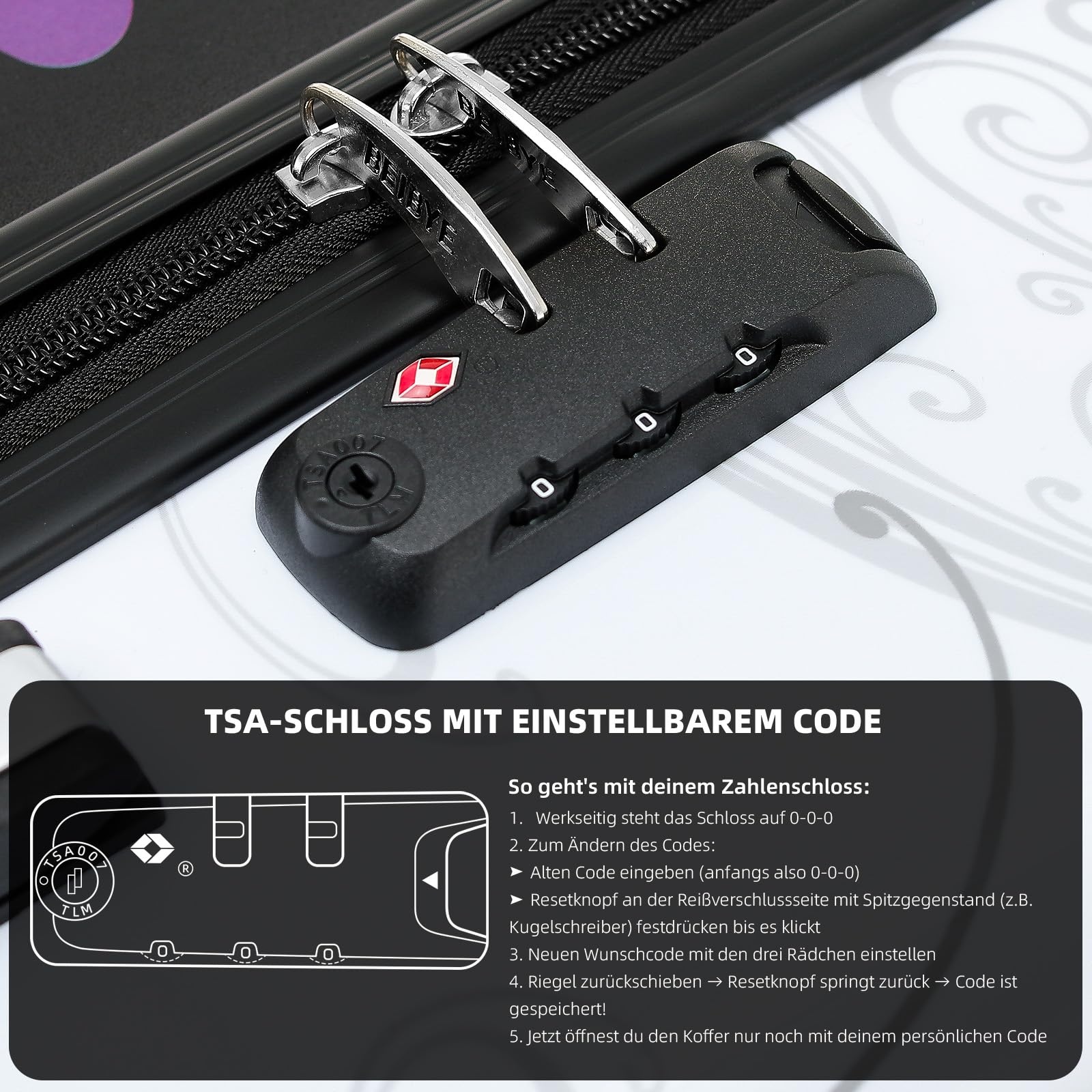 BEIBYE Reisekoffer Hartschalenkoffer Trolley TSA-Schloss Polycarbonat Koffer (Butterfly, L)